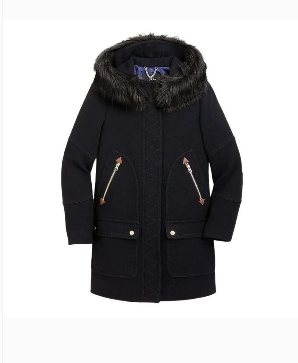 J Crew Chateau Parka Italian 4 4T Tall Black Stadium Cloth Wool J8374 J.Crew